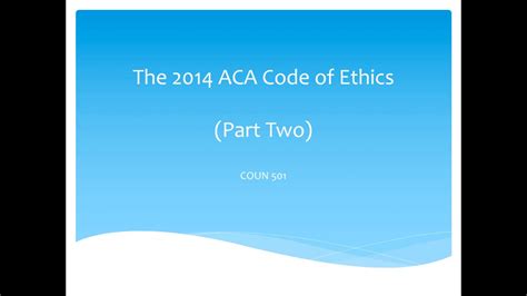 The <b>American Counseling Association</b> (<b>ACA</b>) <b>Code</b> <b>of Ethics</b> is a set of ethical standards designed to guide the professional conduct of counselors. . Aca code of ethics dual relationships